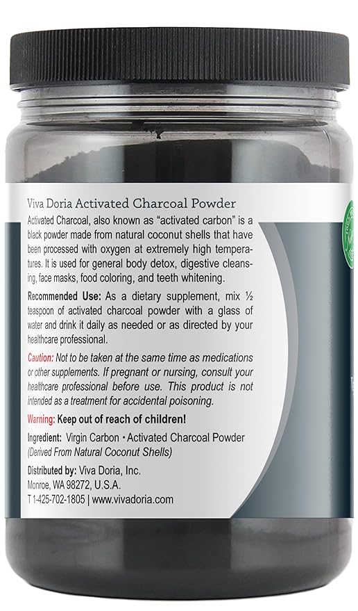 Viva Doria Virgin Activated Charcoal Powder, Coconut Shell Derived, Food Grade, 16 Oz