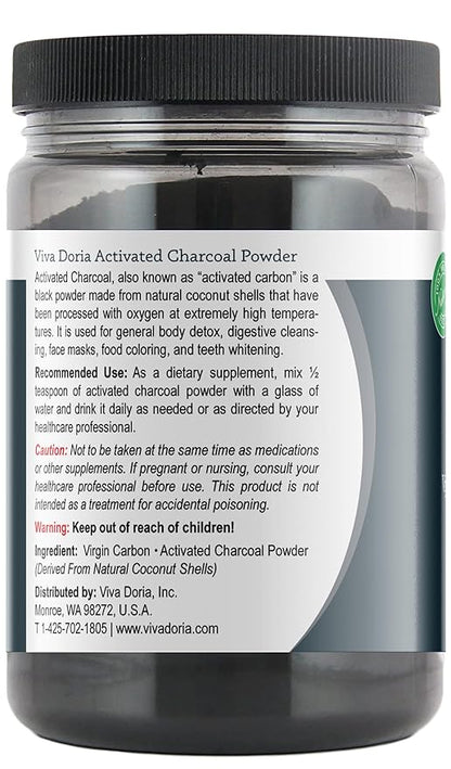 Viva Doria Virgin Activated Charcoal Powder, Coconut Shell Derived, Food Grade, 16 Oz