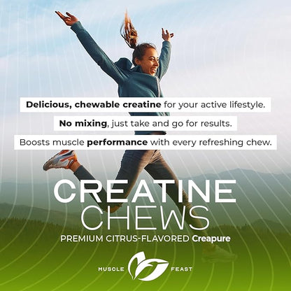 Muscle Feast Vegan Creatine Monohydrate, Gluten-Free Creapure Chews, Lemon Lime, 360 Tabs