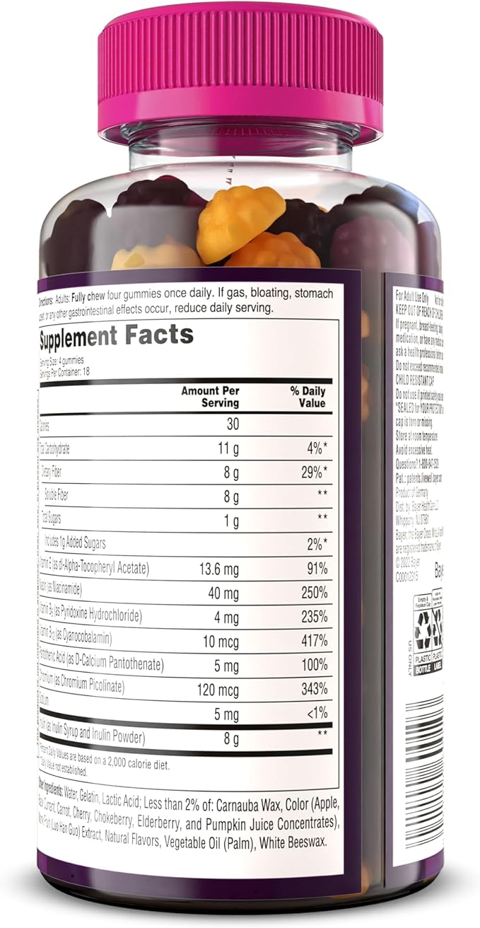 MiraFIBER Gummies, From The Gut Experts at MiraLAX, 8g of Daily Prebiotic Fiber with B Vitamins to Support Digestive Health and Metabolism, Fruit Flavored Fiber Gummies, 72 Count