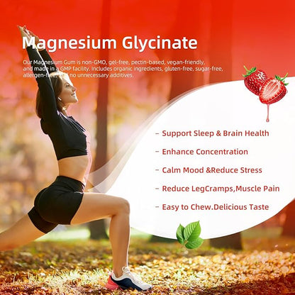 Magnesium Glycinate Gummies 1000mg - for Adults Magnesium Potassium Supplement with Vitamin D, B6, CoQ10 for Calm Mood & Sleep Support - 120 Strawberry Gummies -2 Pack