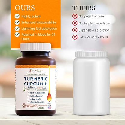Turmeric Curcumin NovaSOL 1000mg - Nature's Joint Support Supplements - 185x Bioavailable Than Standard Curcumin - Natural Softgels