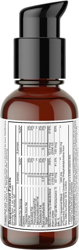 Codeage Liquid Vitamin D3 K2 Supplement, Liposomal Vitamin D Cholecalciferol, Menaquinone MK-7, Liquid Vitamin K - Vegan & Non-GMO - No Sugar - 2 fl oz