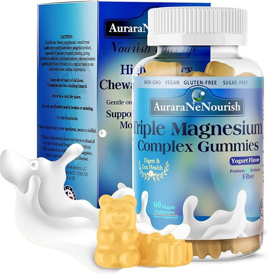 Sugar Free Magnesium Gummies Plus Probiotic & Fiber, Magnesium Glycinate 400 mg丨L-Threonate丨Taurate, Chewable Calm Magnesium Gummies w. Vitamin D3 K2 B6 for Sleep* Brain Health, Digestion, Gut Health