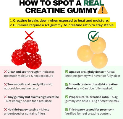 Creatine Monohydrate Gummies for Men & Women 5000mg - Made in USA, Potency Tested, Vegan, Supports Muscle Growth, Strength & Cognitive Function, Non-GMO Gluten-Free Lemon Flavored Creatine 150 Chews