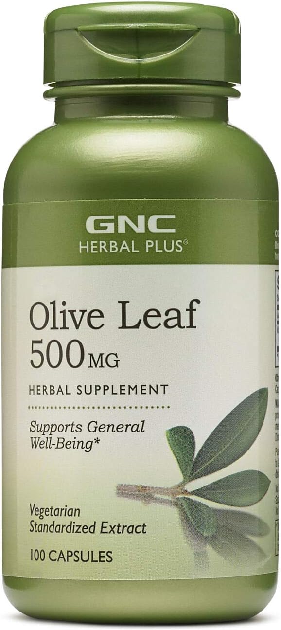 GNC Herbal Plus Olive Leaf 500mg Supplement, Vegetarian, Supports General Well-Being, 100 Servings