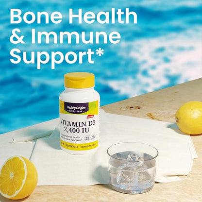 Healthy Origins Vitamin D3 (Lanolin) 2,400 IU Softgel - Bone Health and Immune Support Supplement - Easily Absorbable Vitamin D Supplements - Gluten-Free Vitamin D3 Supplement - 120 Softgels