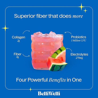 Fiber Supplement for Women & Men – Premium Daily Fiber Powder from Organic Acacia with Added Collagen, Electrolytes & Probiotics – No Bloat, Constipation & Gut Health Support (Watermelon)