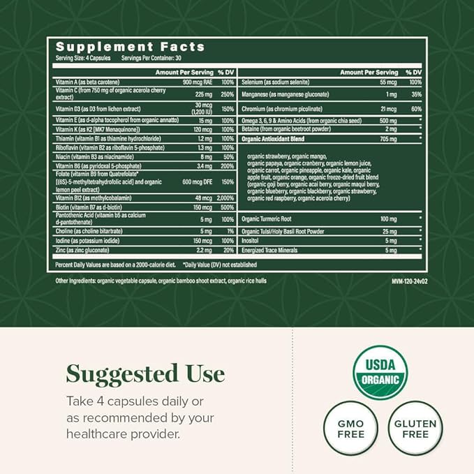 Global Healing Center - USDA Organic Multivitamin for Women & Men - Vitamins Include A, C, D, & More for Your Overall Health & Wellness Needs - Complete Daily Multi Vitamin Nourishment (120 Capsules)