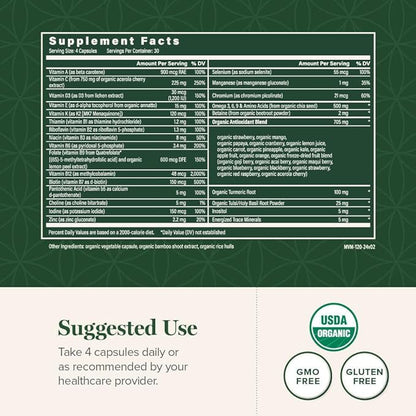 Global Healing Center - USDA Organic Multivitamin for Women & Men - Vitamins Include A, C, D, & More for Your Overall Health & Wellness Needs - Complete Daily Multi Vitamin Nourishment (120 Capsules)