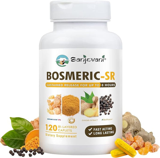 Joint Support Supplement, Potent Blend of Turmeric Curcumin with Black Pepper, Boswellia Extract & Ginger, Fast-Acting Joint Supplement, 8-Hour Sustained Release, 120 Caplets - Sanjevani
