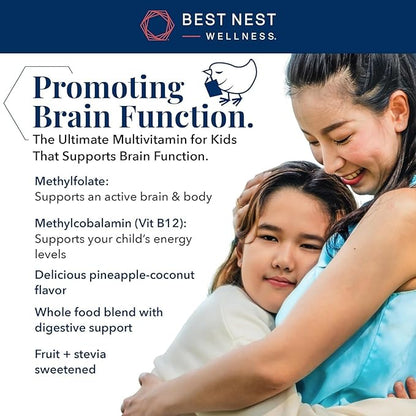 Best Nest Wellness Kids Multi Plus - Brain Health Support Supplement for Kids - Liquid Multivitamin with Methylated Vitamins - Nutritional Supplement Aids Immune Health - Tropical Flavor, 16 fl oz