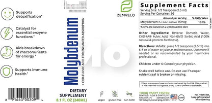 Liquid Ionic Molybdenum | 3 Month Supply | Trace Mineral | Body Disposition | Energy Support | Restful Sleep