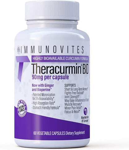 Theracurmin BID 300mg (Nano Curcumin 90mg per Cap.) [[600mg per Serving]] - Now w/Ginger & Bioperine (60ct Bottle)