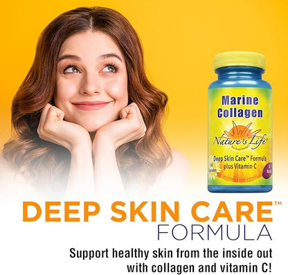 Nature's Life Marine Collagen Deep Skin Care Formula Plus Vitamin C | from Deep Cold-Water Fish | 30 Servings, 60 Caps