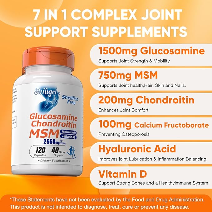 Glucosamine Chondroitin MSM+ Vitamin D3 | 2568mg | Joint Support Supplement, Shellfish Free, Helps with Inflammatory Response Care for Joints, Enhance Flexibility & Bone, Non-GMO,47