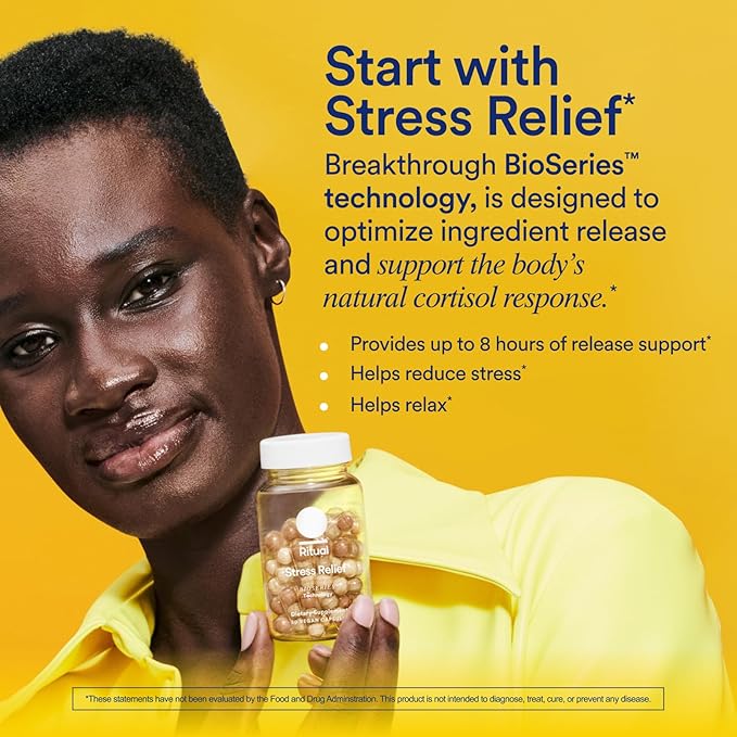 Ritual Stress Relief Supplement BioSeries with 8-Hour Release to Support Natural Cortisol Response and Promote Calm (Shoden® Ashwagandha, Suntheanine® L-Theanine, and Saffron as affron®*) 30 Day