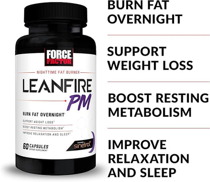 Force Factor LeanFire PM, Weight Loss Pills for Women and Men, Fat Burner and Overnight Weight Loss Pills to Burn Fat, Boost Metabolism, with Melatonin, 60 Count (Pack of 2)