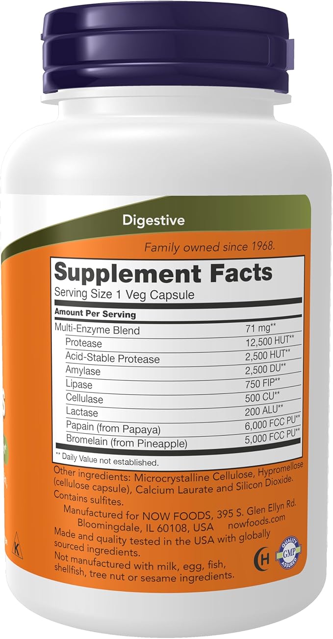 NOW Foods Supplements, Plant Enzymes with Lactase, Protease, Papain and Bromelain, 120 Veg Capsules