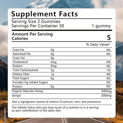 Shilajit Gummies for Men, Pure Himalayan Shilajit, 85+ Trace Minerals & Fulvic Acid, No Added Sugar Non-GMO, Energy Boost & Immune Support, 30 Gummies