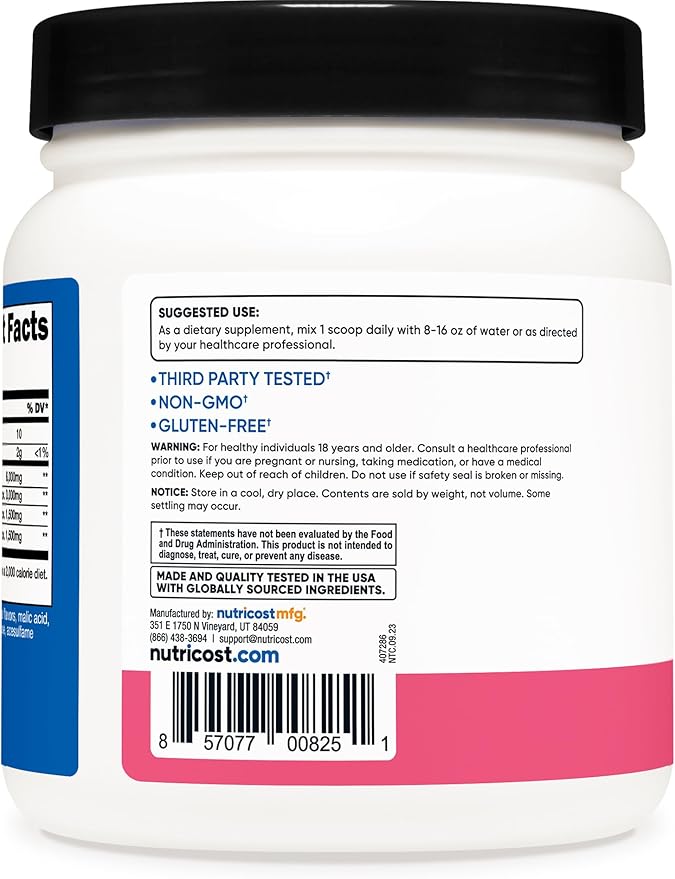 Nutricost BCAA Powder (Raspberry Lemonade, 60 Servings) - Optimal 2:1:1 Ratio