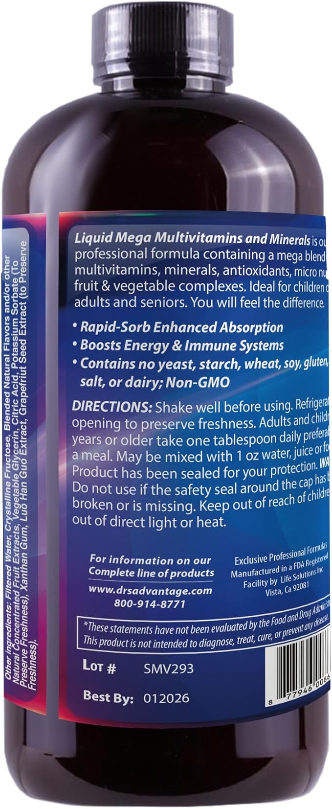 Liquid Mega MultiVitamins & Minerals 16oz. [Health and Beauty]