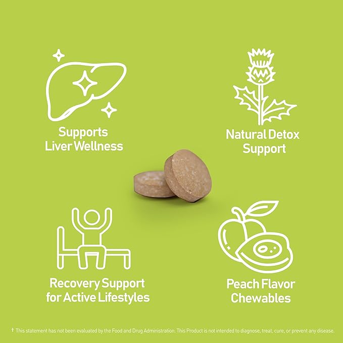 Fresh AM Detox - Liver Health Support Supplement with DHM, Milk Thistle, Vitamin C, B1 & B2-50 Chewable Tablets for Detox and Recovery