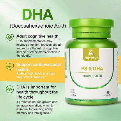 2 Bottles Magnesium L-threonate -100mg, DHA-100mg, Phosphatidylserine-40mg, Magnesium Complex Supplements for The Elderly Kids Brain Health and Cognitive Support Improve Brain - 120 Capsules