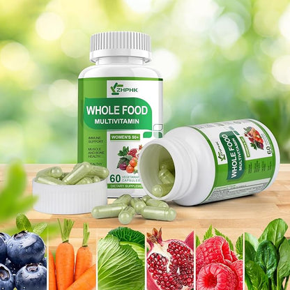 Multivitamin for Women 50 and Over, Whole Food Multivitamins Minerals Organic Extracts Women's 50+ Multivitamin for Energy Support, Nourish Hair, Skin, Nails Health, 60 Capsules