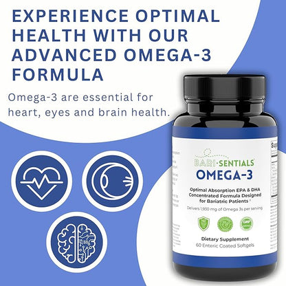 Barisentials Omega-3 Supplement - 1,930mg EPA & DHA Per Serving- Designed for Bariatric Patients- High Absorption MAG-03 Technology - 60 Coated Softgels (1-Month Supply)