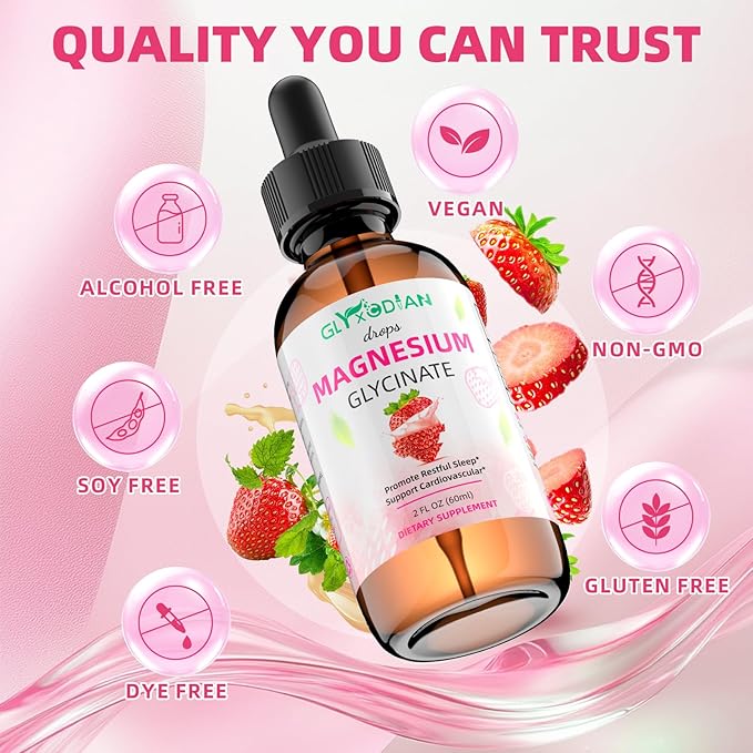 Magnesium Glycinate Drops, Magnesium Complex Supplement Liquid with L-Theanine Ashwagandha Supports Muscle, Energy, Memory, Sleep, Mood, Bone, Health Vegan, Non-GMO (2 Fl Oz, Berry Flavor)
