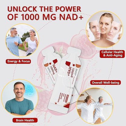 NAD Supplement 1000mg Pure Organic - NAD Supplements for Women & Men with Nicotinamide Riboside, Resveratrol, PQQ, Quercetin - NMN Supplement Alternative for Anti-Aging, Energy-30 Packets