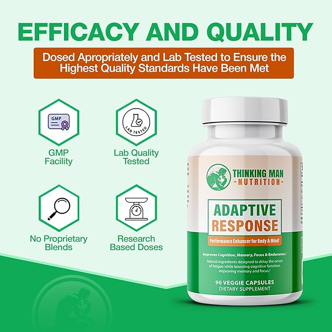 Adaptive Response I Brain Supplements For Memory and Focus I Energy Support Herbal Supplements with Lion's Mane, Cordyceps, Rhodiola Rosea Extract and Bacopa Monnieri I Nootropic I 90 count
