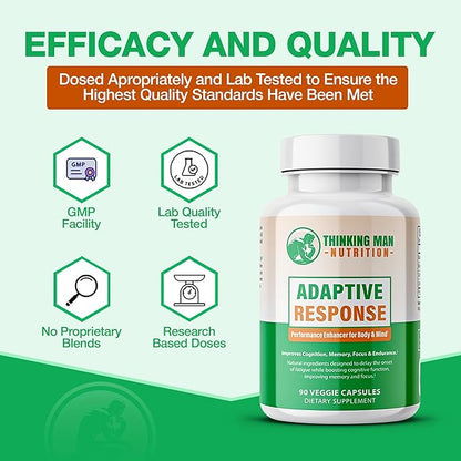 Adaptive Response I Brain Supplements For Memory and Focus I Energy Support Herbal Supplements with Lion's Mane, Cordyceps, Rhodiola Rosea Extract and Bacopa Monnieri I Nootropic I 90 count