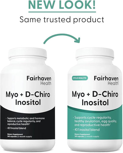 Fairhaven Health Myo-Inositol and D-Chiro Inositol Supplement for Women | 40:1 Ratio | Female Fertility Supplement for Women and Hormone Balance* | Vegan | 240 Myo & D-Chiro Inositol Capsules