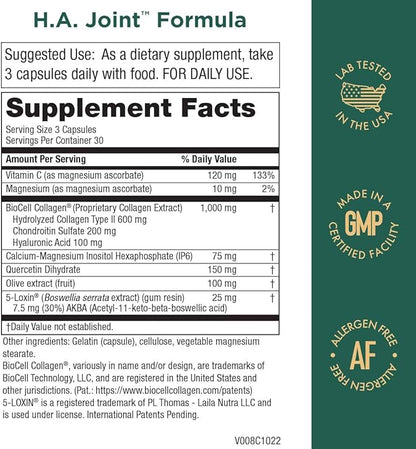 Purity Products HA Joint Formula Hyaluronic Acid + Key CoFactors - Joint + Skin Multi Collagen (Type I, II & III) - 5-Loxin - Olive Fruit Extract - Joint Flexibility + Mobility - 90 Capsules (3)