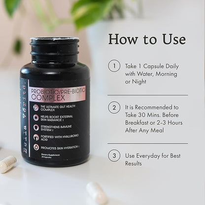 Bella Vérité. Probiotic & Prebiotic Complex - Support Women's Digestive & Gut Health - 3.45 Billion CFU Lactobacillus Probiotics for Clearer Skin - Daily Probiotic Supplement (30 Vegetarian Capsules)