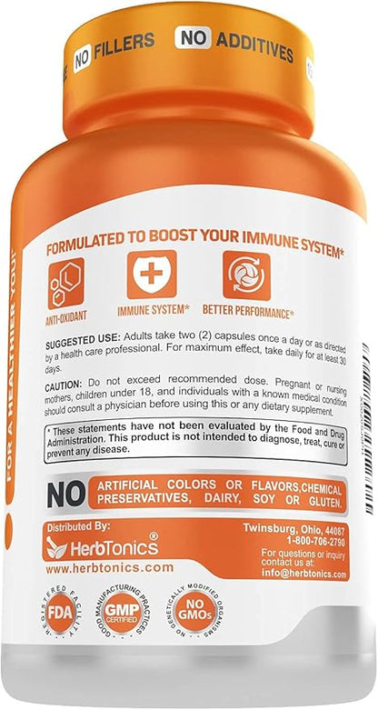 Herbtonics All-in-One Mushroom Supplement for Immune System Support | Nootropic Brain Support Supplement with Lion's Mane, Cordyceps, Reishi | Powerful Mushroom Complex | 120 Vegan Capsules