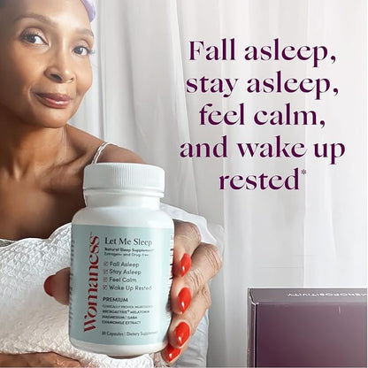 Womaness Let Me Sleep Supplements for Adults – Natural Sleeping Aid with Melatonin 3mg, Magnesium Supplement, GABA & Chamomile Extract for Restful Sleep – Nighttime Support for Sleeping - 30 Capsules