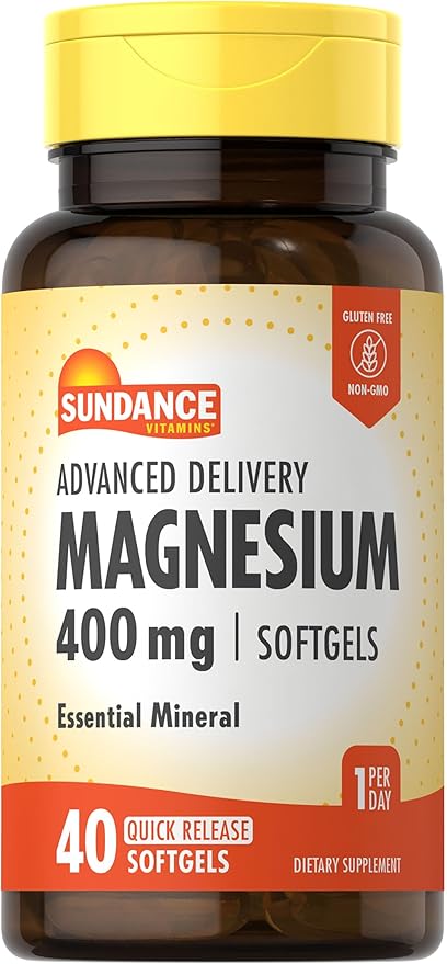 Sundance Magnesium 400mg | 40 Advanced Delivery Softgels | Essential Mineral Supplement | Non-GMO and Gluten Free Formula