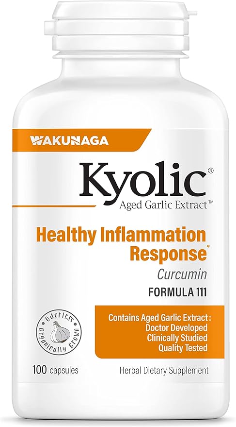 Kyolic Aged Garlic Extract Formula 111, Healthy Inflammation Response, Curcumin, 100 Capsules (Packaging May Vary)