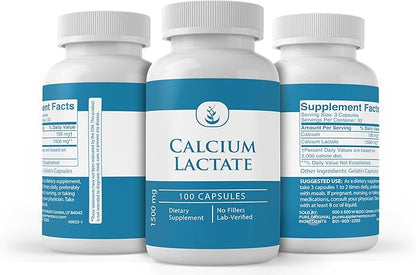 Pure Original Ingredients Calcium Lactate, (100 Capsules) Always Pure, No Additives Or Fillers, Lab Verified