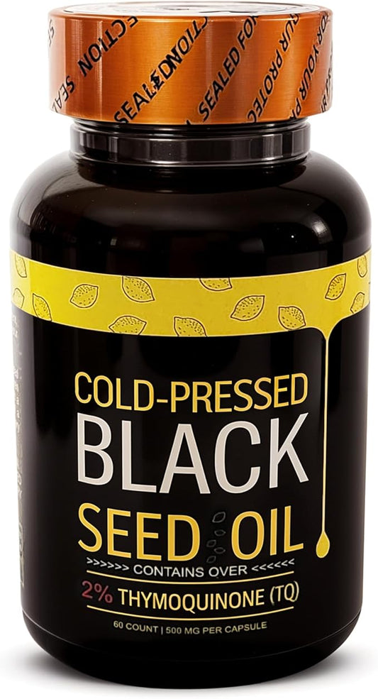 Cold-Pressed Black Seed Oil, 2% Thymoquinone, 500 MG per Capsule, 60 Count