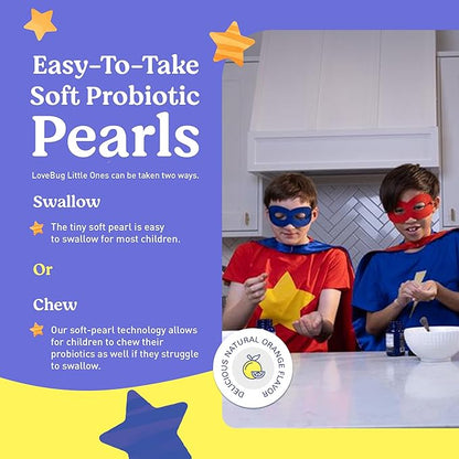 lovebug PROBIOTICS for Kids | Multi-Strain 3 Billion CFU | Constipation & Stomach Discomfort | Sugar Free | Ages 6+
