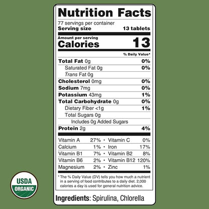 On Target Living Organic Spirulina Chlorella | USDA Organic | 1000 Tablets- 250 G (8.8 oz) | Vegan | Immune System Boosting | Alkalyzing | Nutrient Dense | Detoxifying | Protein Dense