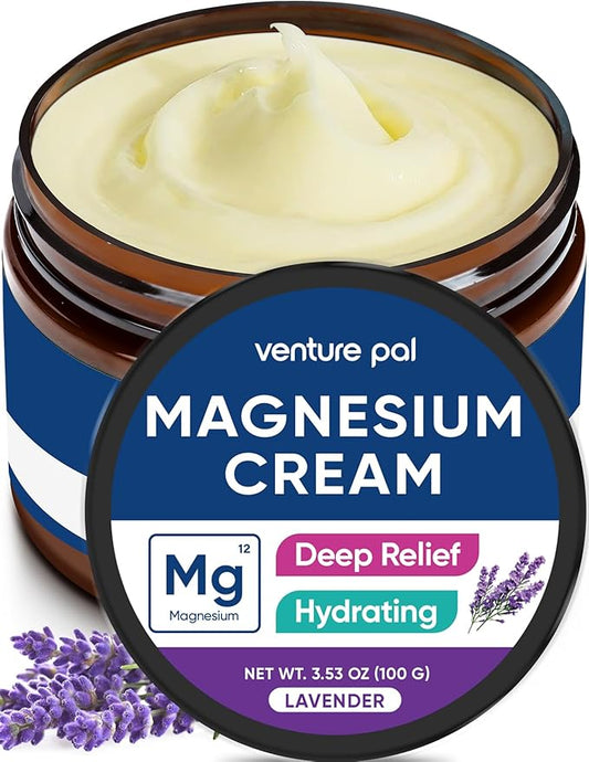 Venture Pal Magnesium Lotion, Topical Magnesium Cream for Sleep, Leg Cramps & Pain, Muscle Relaxation, Calm, Moisturizing Supplement with Coconut Oil, Shea Butter & Hyaluronic Acid, Safe for Kids