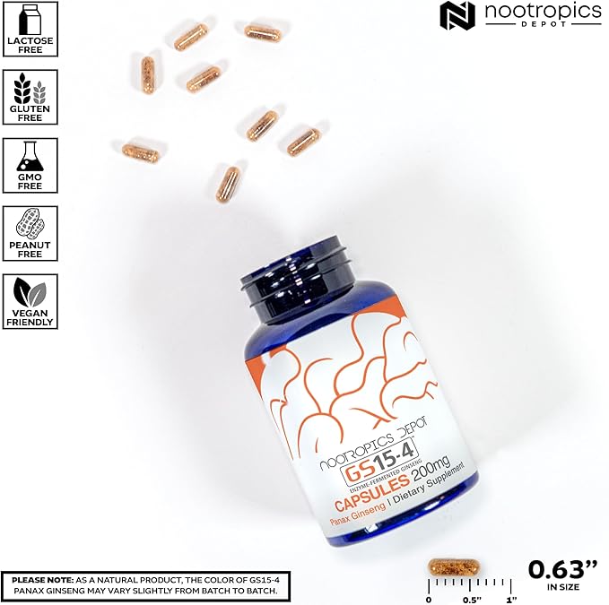 Nootropics Depot GS15-4 Panax Ginseng Extract Capsules | 200mg | 60 Count | Ayurvedic Herb | Natural Adaptogen | Supports Healthy Stress Levels