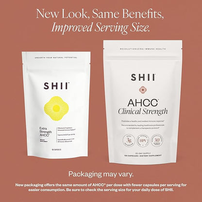 SHII AHCC Clinical Strength, 30-Days Supply, Vegan, Gluten-Free Immune Support Supplement with Extra AHCC Boost, Made from Functional Shiitake Mushrooms for Immune Balance Support and Overall Wellness