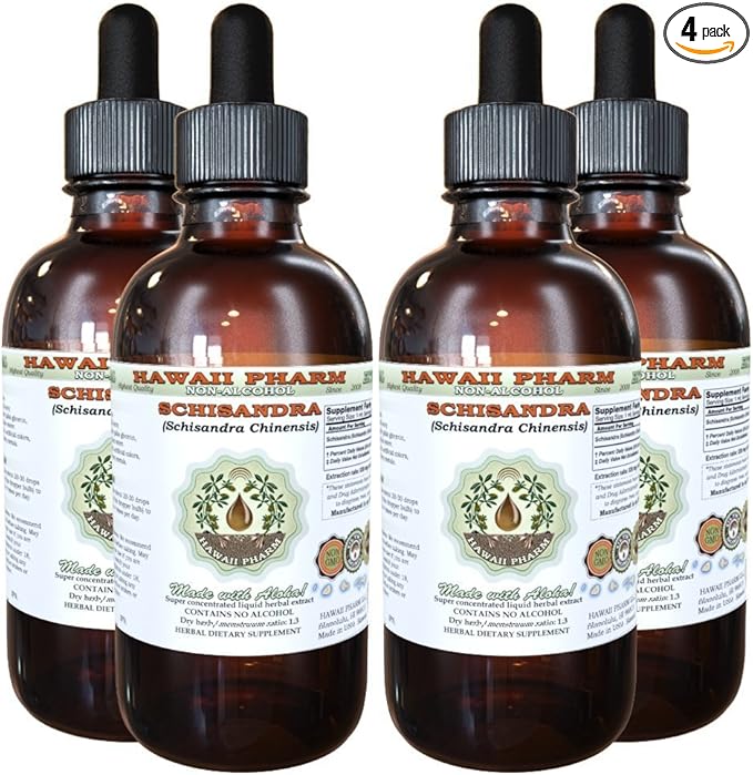 Schisandra Alcohol-Free Liquid Extract, Organic Schisandra (Schisandra Chinensis) Dried Berry Glycerite Natural Herbal Supplement, Hawaii Pharm, USA 4x4 fl.oz
