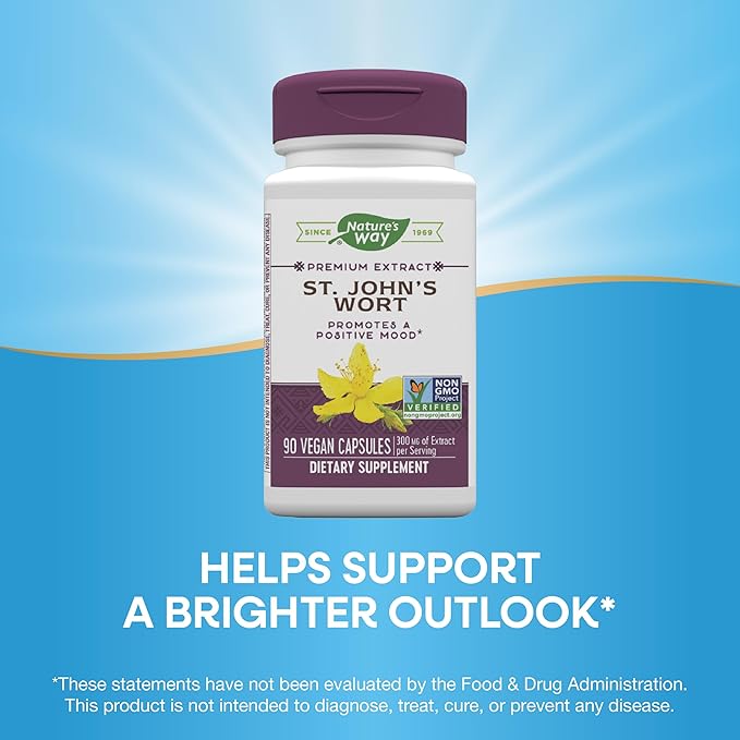 Nature’s Way St. John’s Wort Premium Extract – Promotes a Positive Outlook* - With Rosemary Leaf & Spirulina - Non-GMO Project Verified & Vegan - 90 Capsules